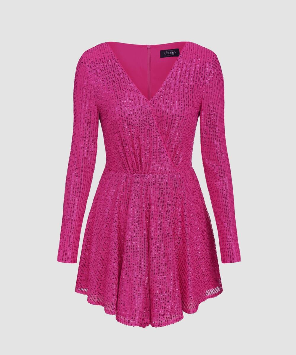 NEW PINK ROMPER SZ 6 SEQUIN V-NECK RUFFLE ZIP CIDER WRAP PARTY COCKTAIL